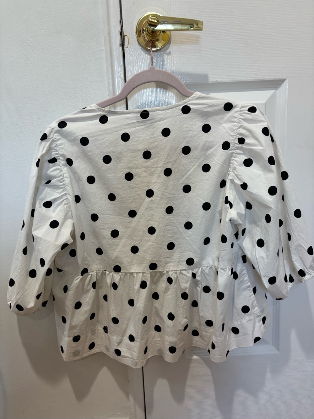 Velvet Heart White and Black Polka Dot Tie-Front Peplum Top - Picture 5 of 6